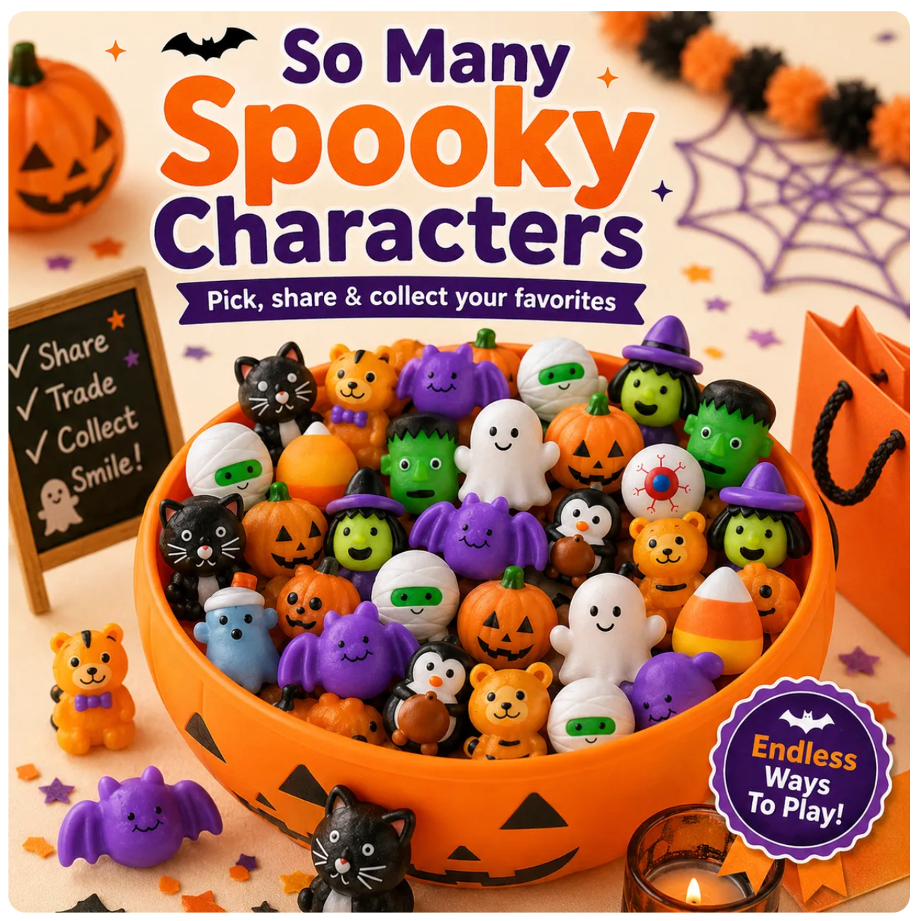 🔥 Last Day 60% OFF — 30PCS Halloween Mochi Squishy Toys | Random Styles | Party Favors